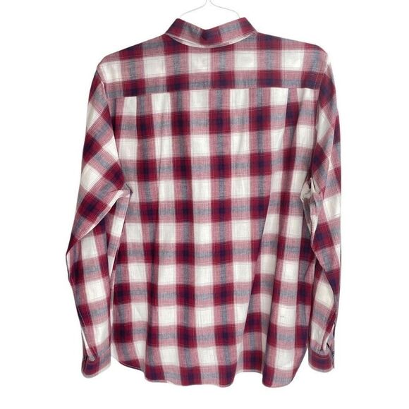 Dockers Mens Plaid Long Sleeve Cotton Button Up Shirt Red White Large - Picture 2 of 7